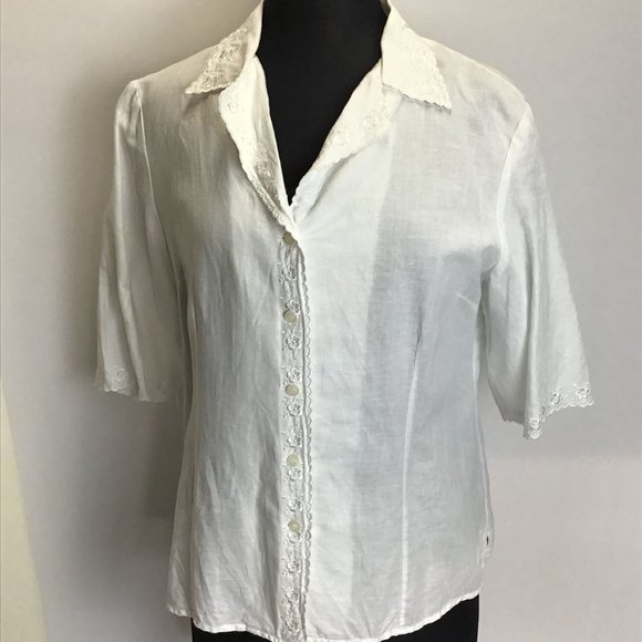 Embroidered Linen Blend Top - Picture 1 of 9